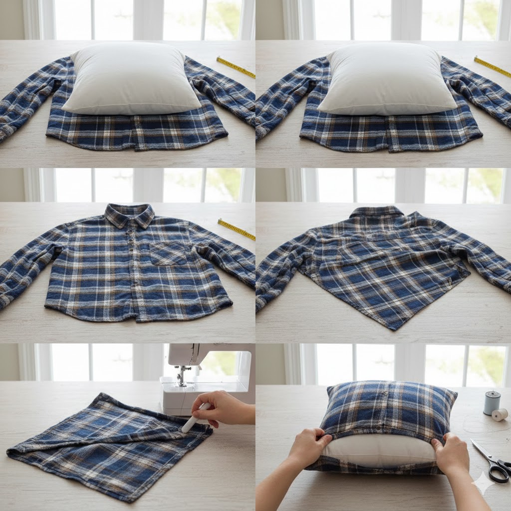 How To Make Cushion Cover From Old Shirt