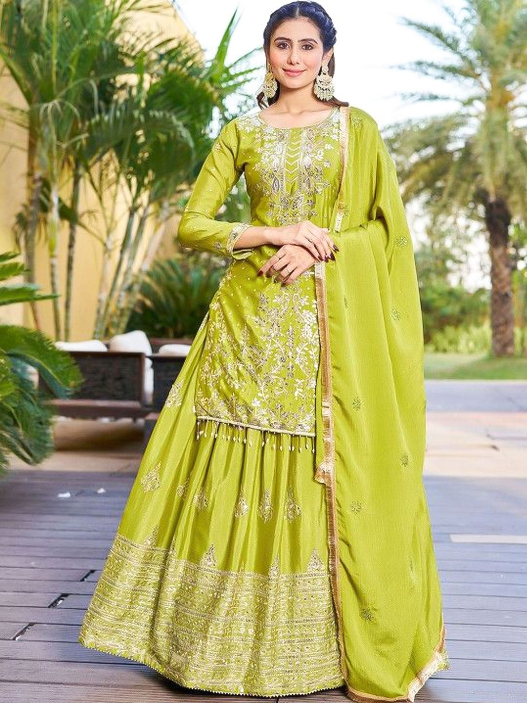 lime green slik kurta set 1