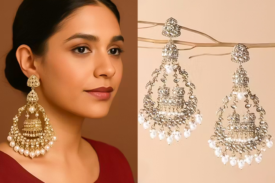 Kundan Pearl Chandbali Earrings