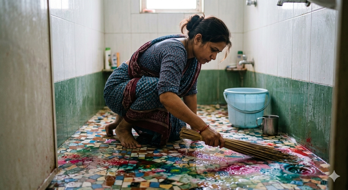 How to clean Holi colors from bathroom floor