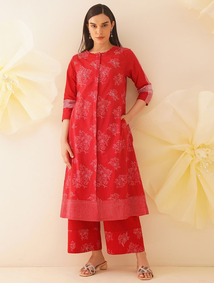 front open cotton kurta set women