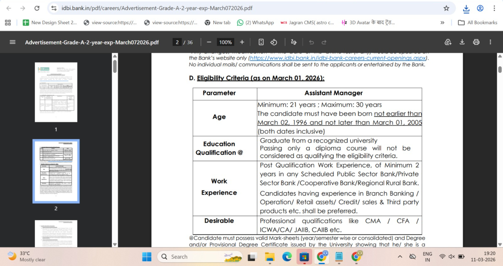 IDBI Junior Assistant Manager Registration Fee