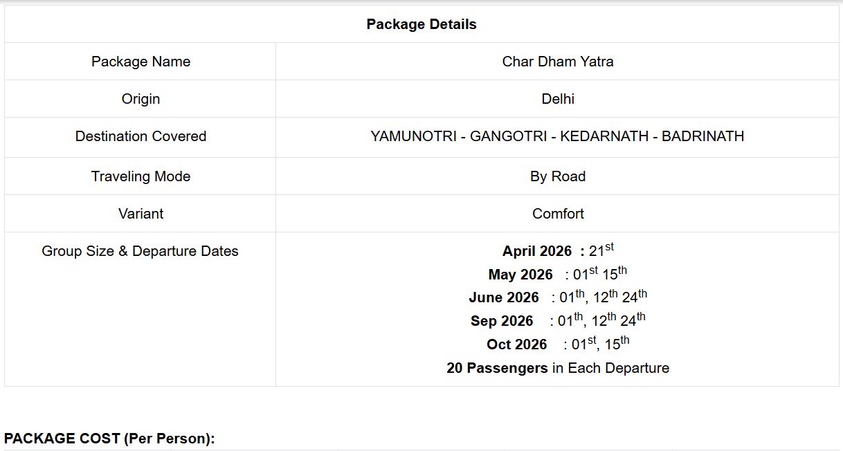 IRCTC Char Dham Yatra package