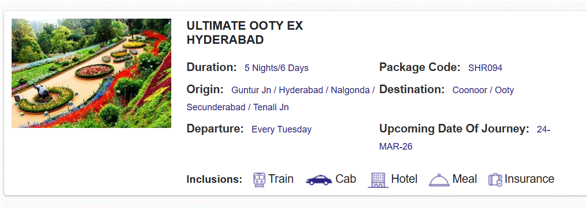 Ooty tour package from Hyderabad