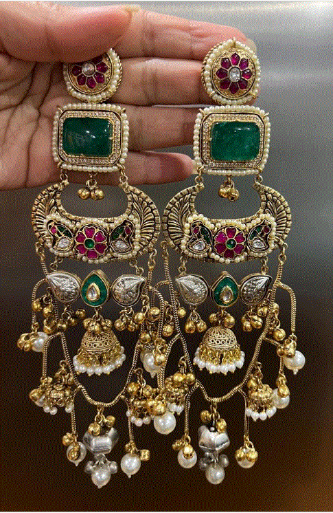 Pearl and stone Kashmiri jhumka