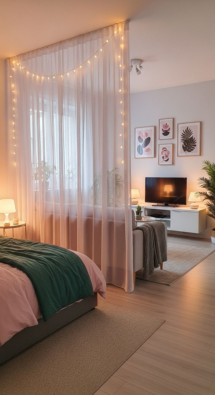 Glass Partitions with Sheer Curtains