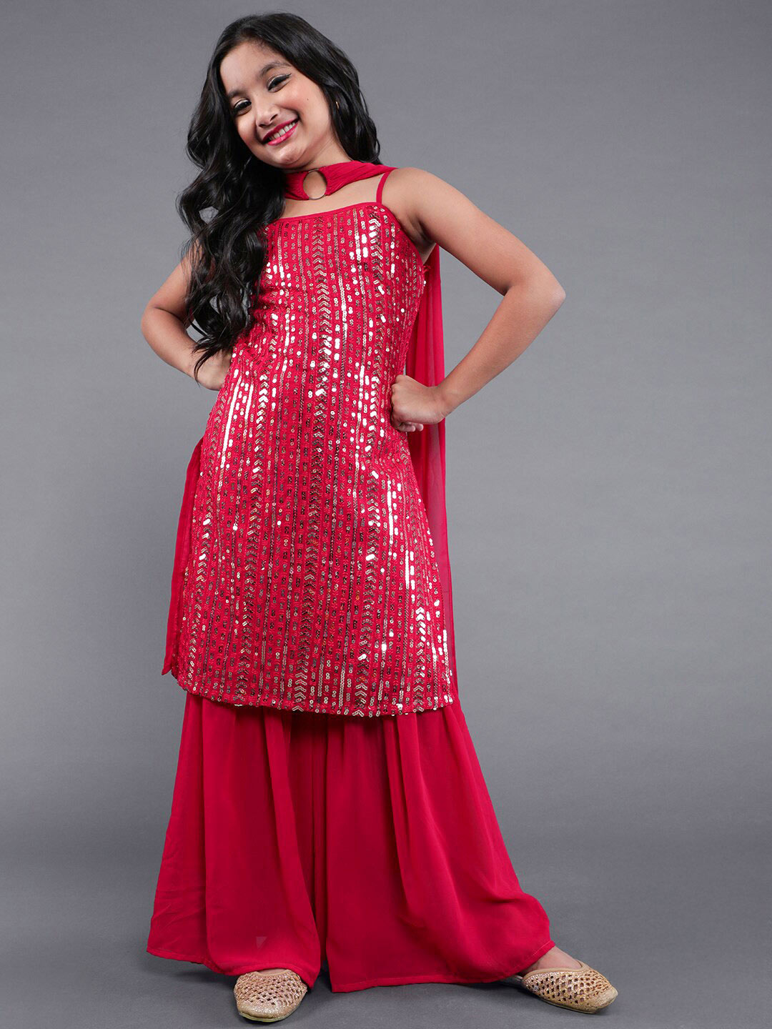 Pink embroidered Kurta with Sharara with dupatta