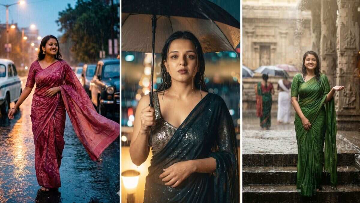 Retro Style Rain Prompt से बनाएं खूबसूरत तस्वीरें, इन हिंदी प्रोम्प्ट से साड़ी में भीगते हुए पोज में बन जाएंगी फोटोज
