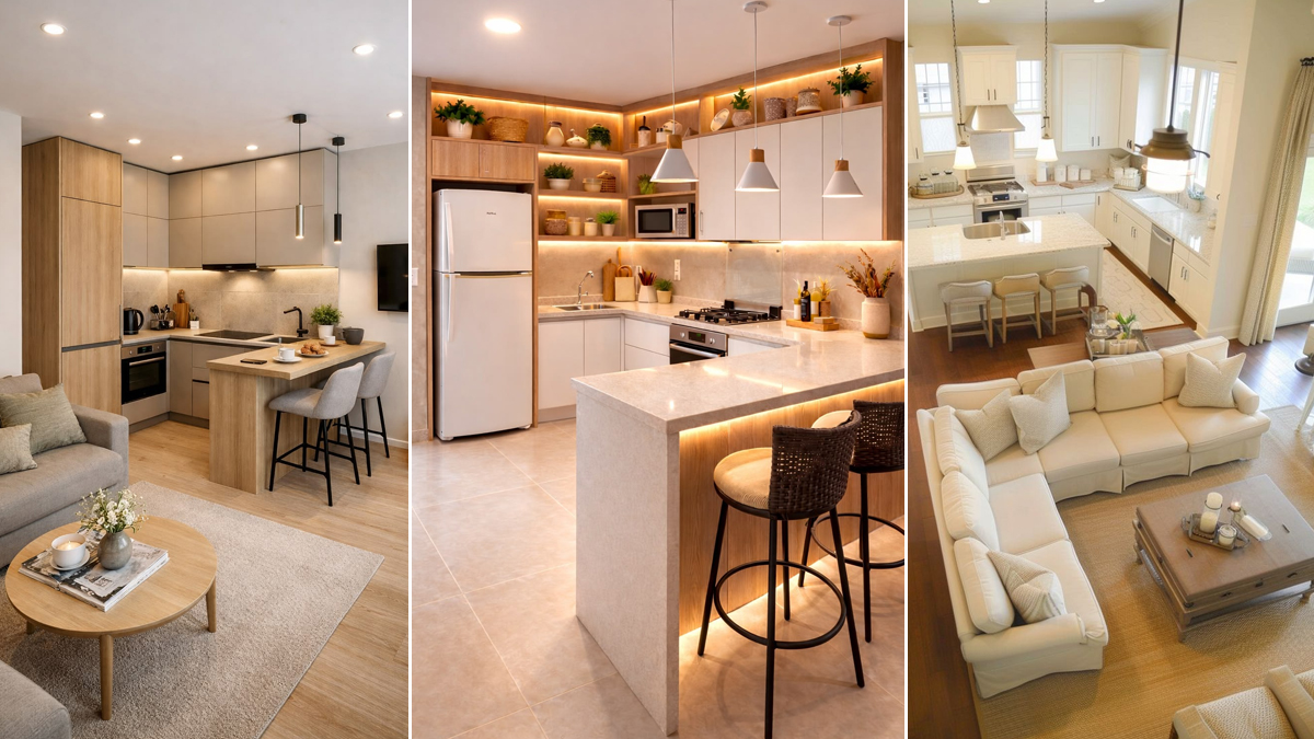 ओपन किचन के साथ अटैच Lounge Area के ये डिजाइन आपके घर को बनाएंगे क्लासी, छोटे घरों में लगेगा अच्छा