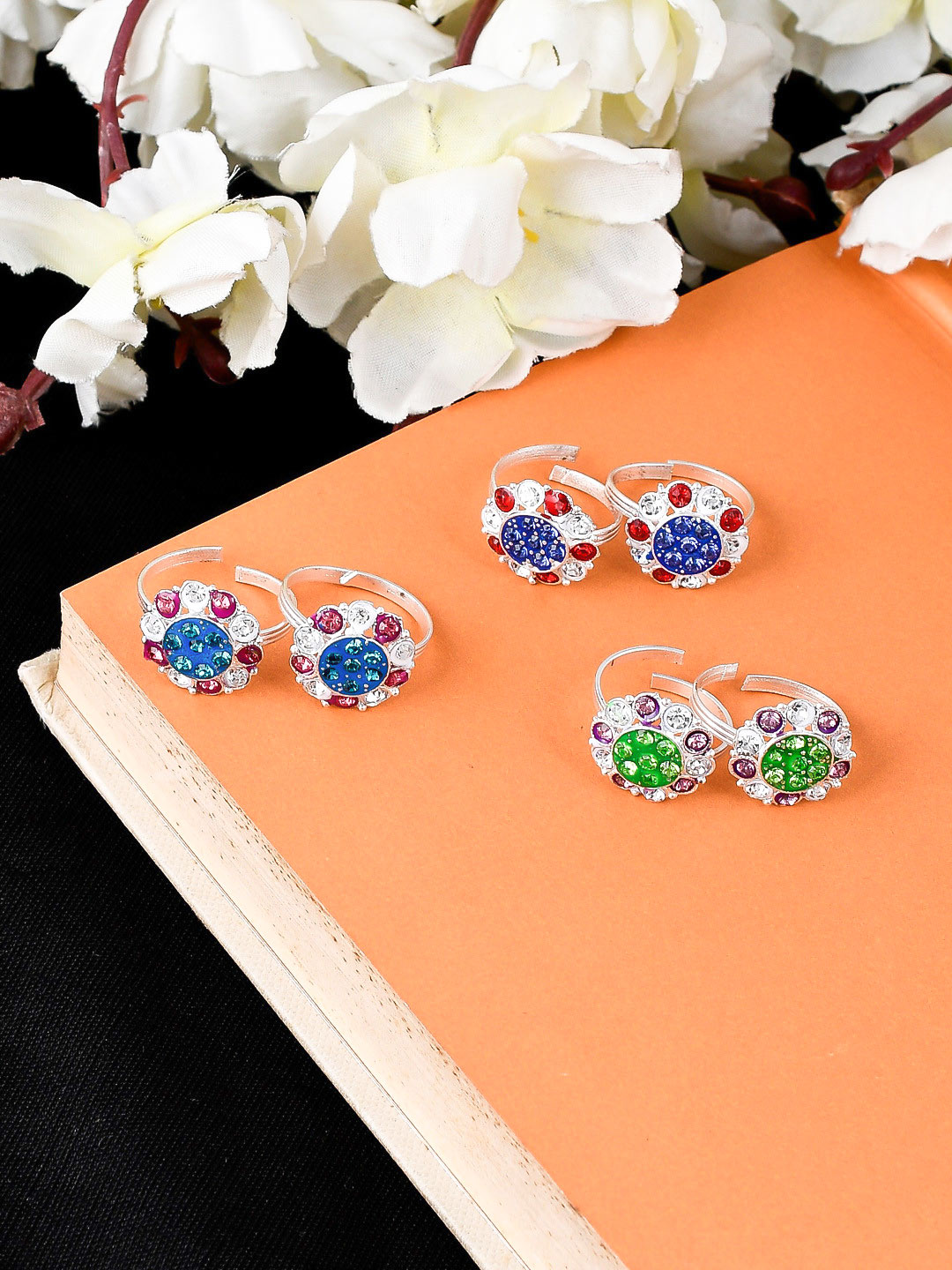 Blue and Green Stone-Studded meenakari Toe Rings