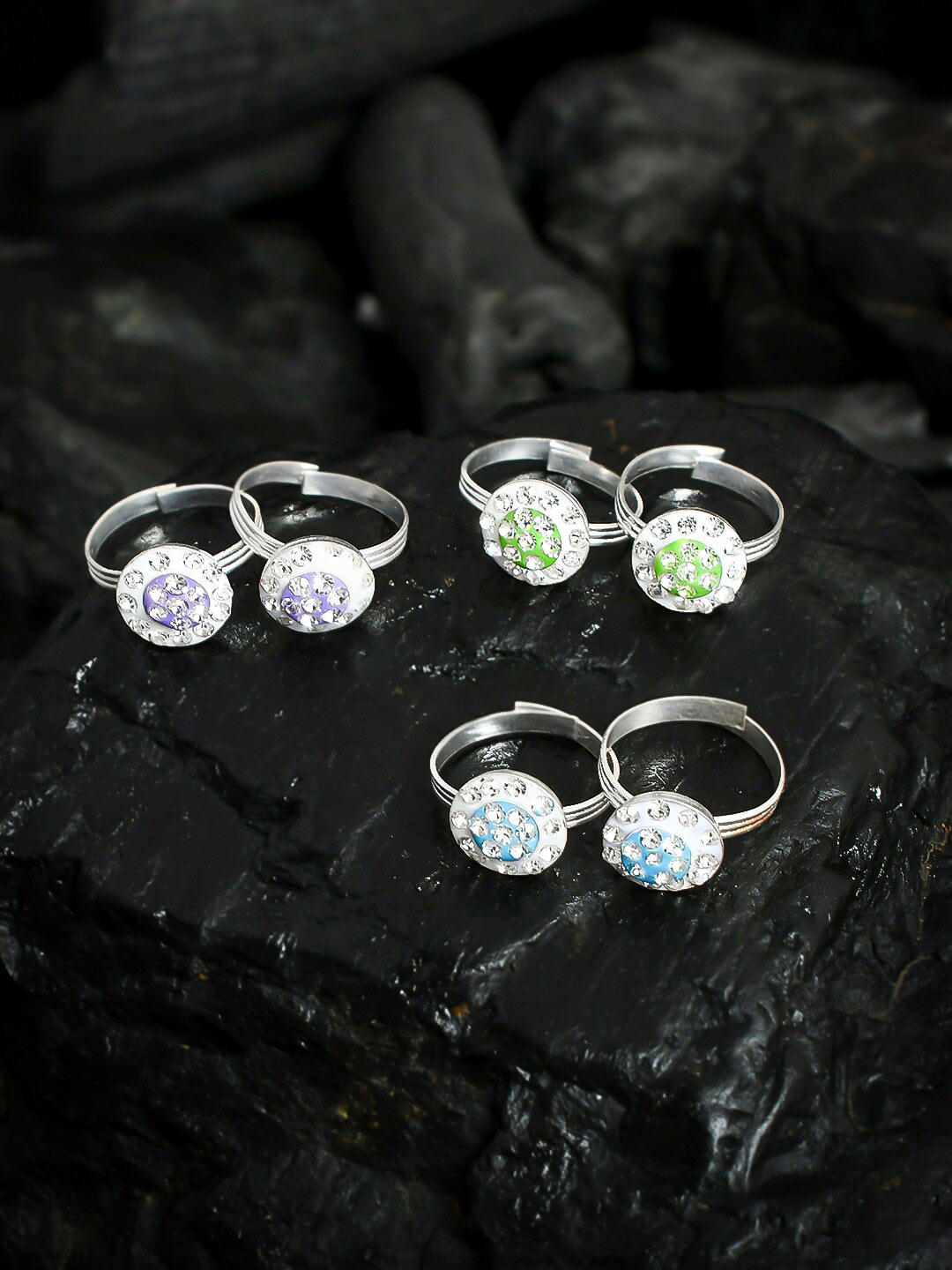 Silver-Plated Meenakari Toe Rings