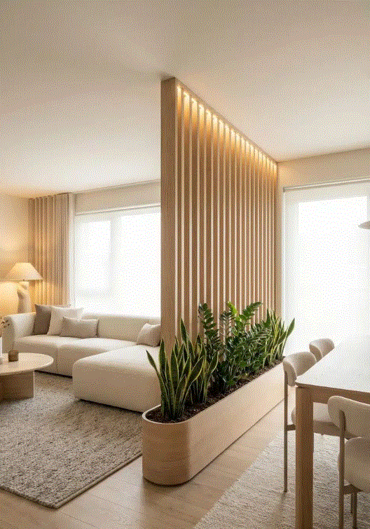 open kitchen wooden partition