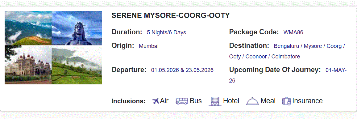 Mysore Coorg Ooty itinerary