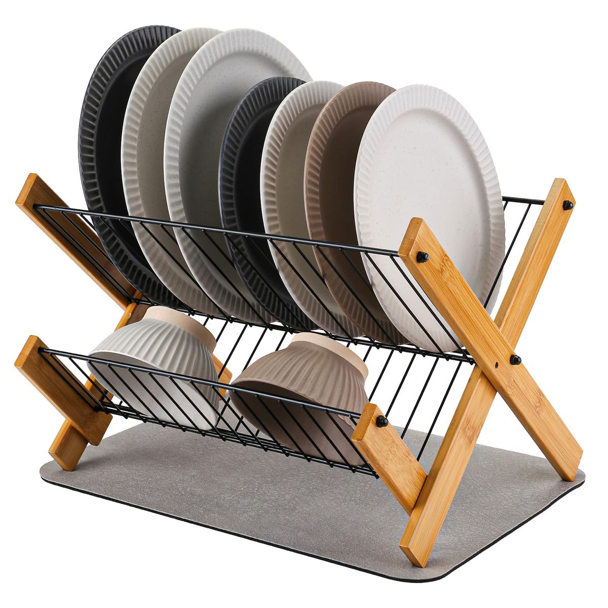 2-Tier Bamboo Dish Drainer Bartan Rack