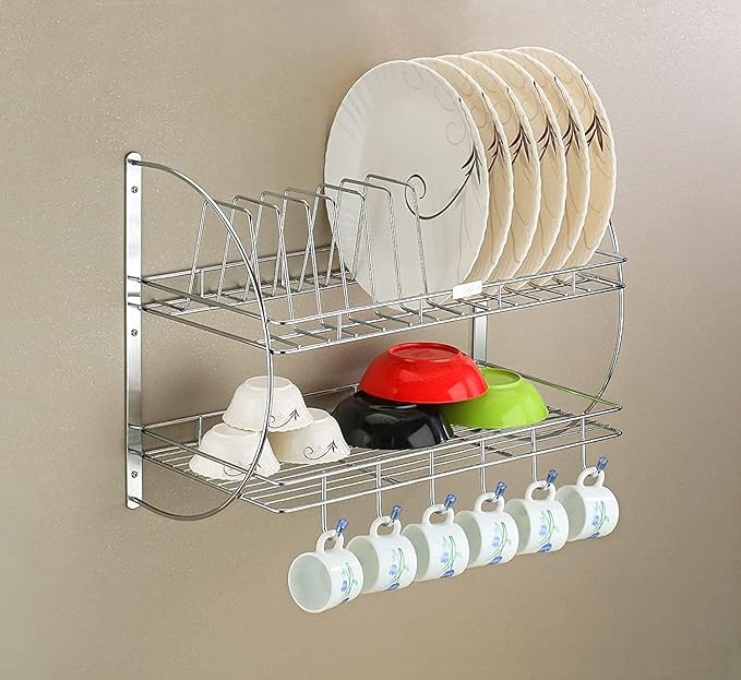 Wall-mounted steel utensil rack for open kitchens