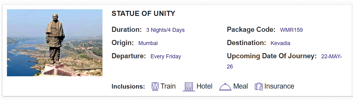 Kevadia tour package from Mumbai
