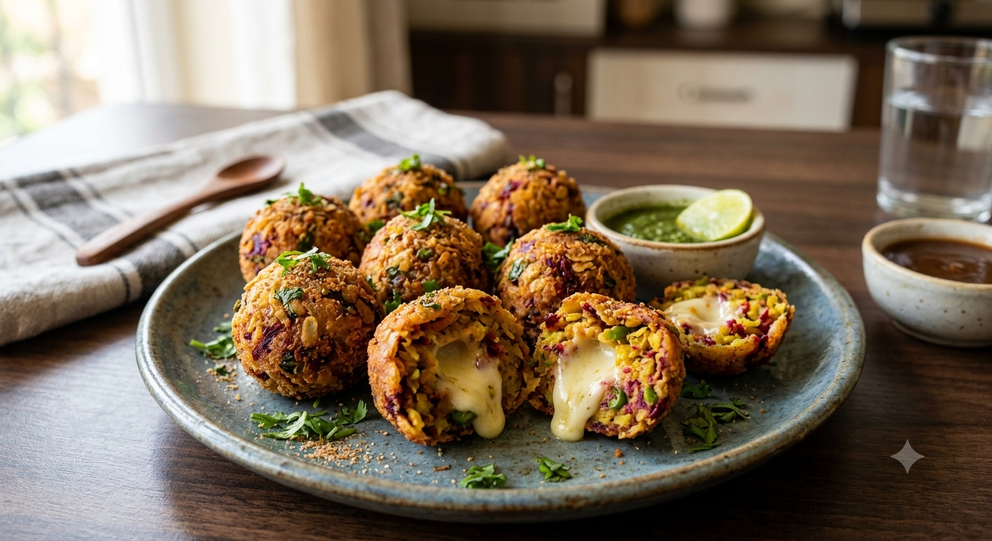 Poha Beetroot Cheese Balls recipe