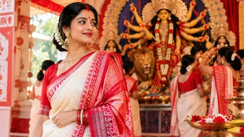 why bengali women wear red border saree during durga puja