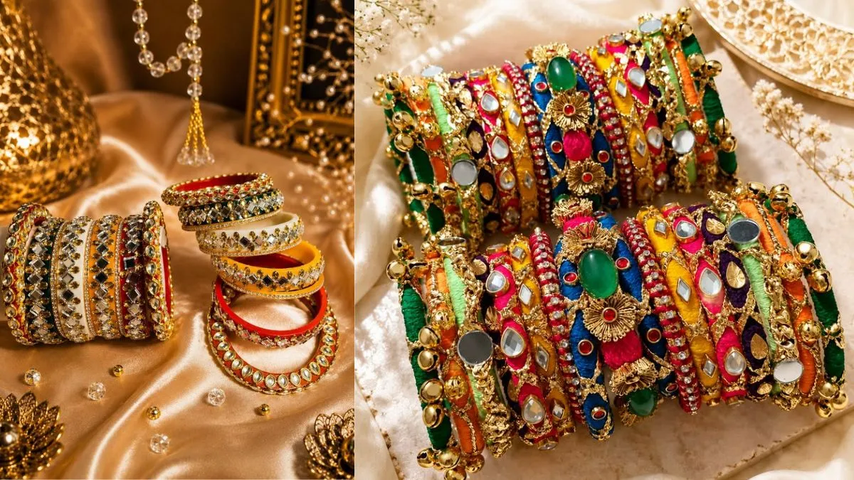 Style Pearl Bangles with a Red Saree and Chaniya Choli