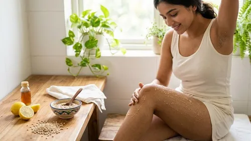remove blackness of underarms and inner thighs with barley flour scrub