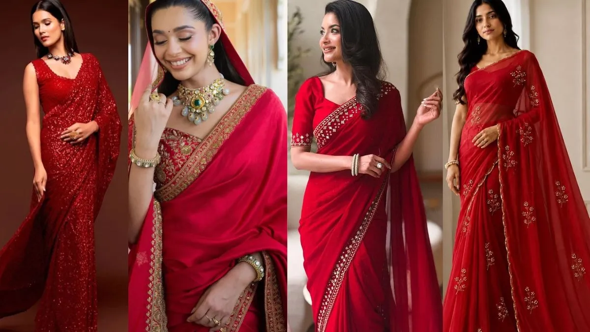 Red georgette shimmer-design sarees