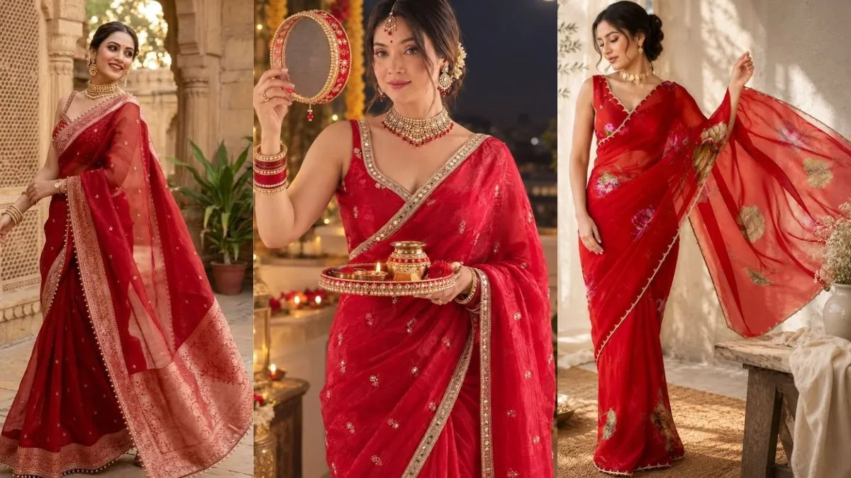 Red organza silk sarees