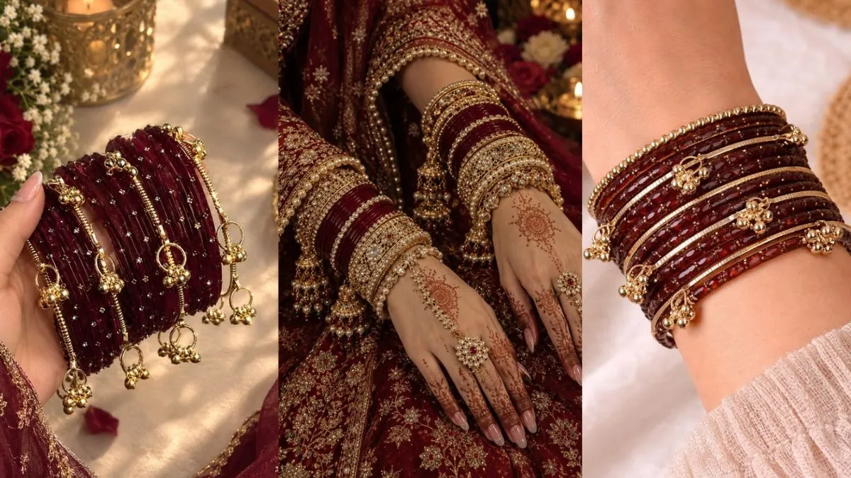 maroon and golden bangles