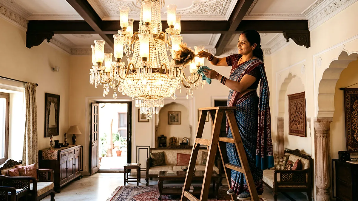 clean chandelier at home