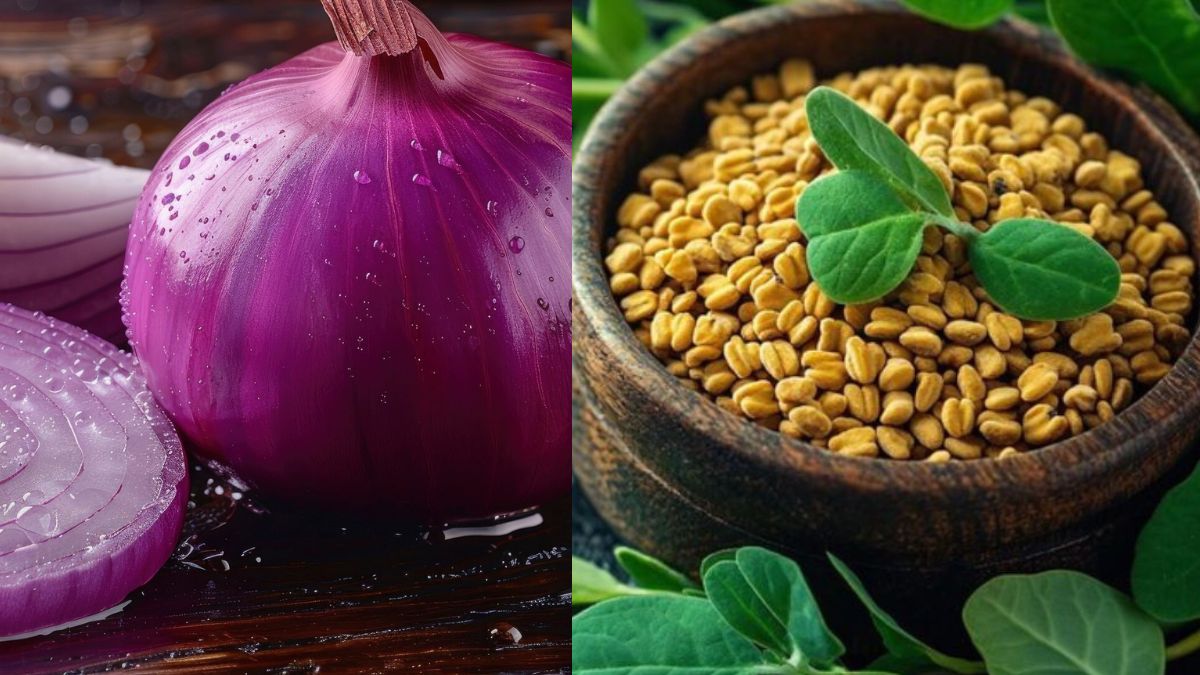 onion juice and fenugreek paste to grow hair on bald patches in 30 days'