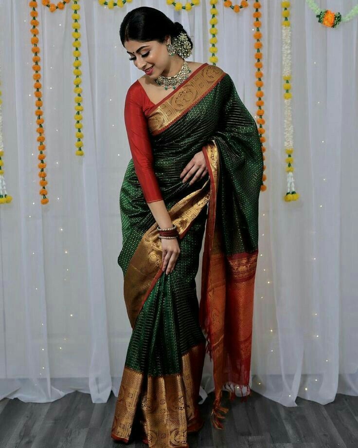 green red saree
