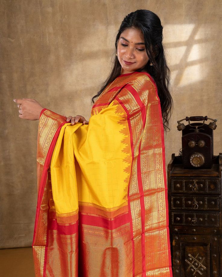 red yellow saree