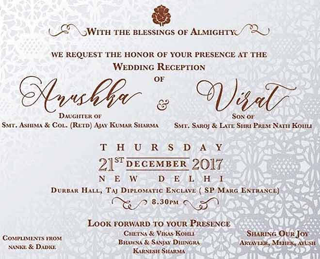 anushka sharma virat kohli reception card inside card