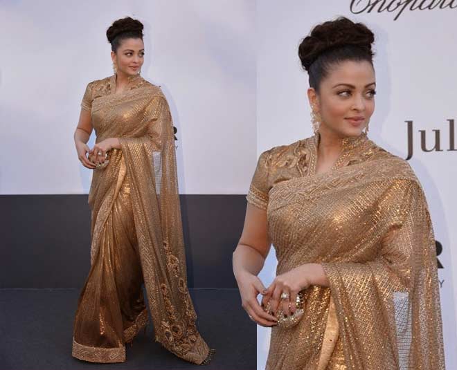 aishwarya rai bachchan golden saree tarn tehlani
