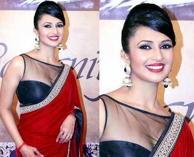 divyanka red saree