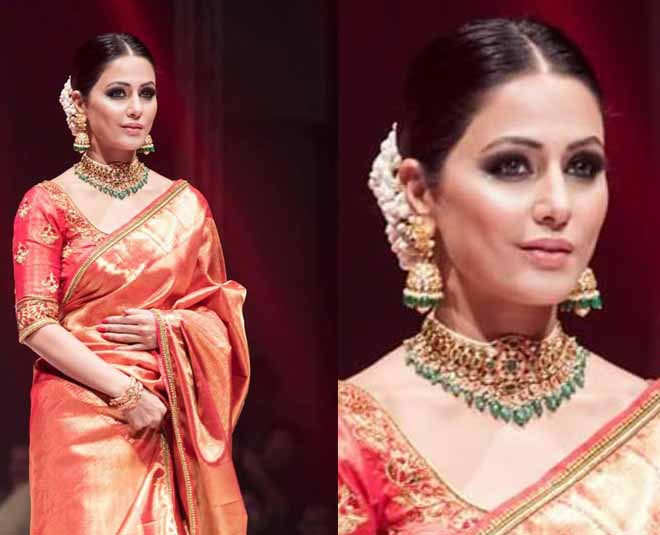 hina khan red saree ()
