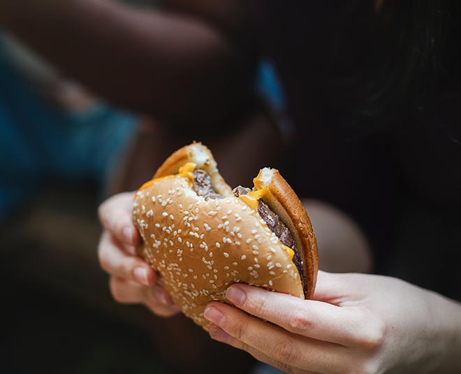 eating fast food inside