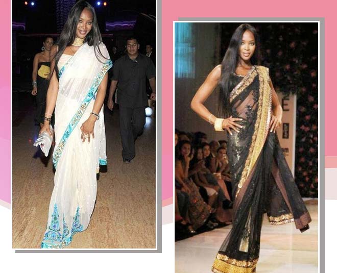 साड़ी में नाओमी कैम्पवेल hollywood celebrities in saree naomi campwell