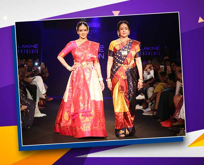 लैक्मे फैशन वीक 2018- हेमा मालिनी ऐशा देअोल lakme fashion week bollywood actress hema malini esha deol