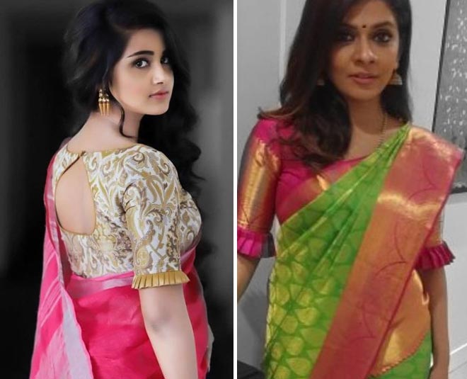 silk saree blouse latest design frill