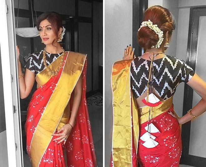 silk saree blouse latest design shilpa shetty