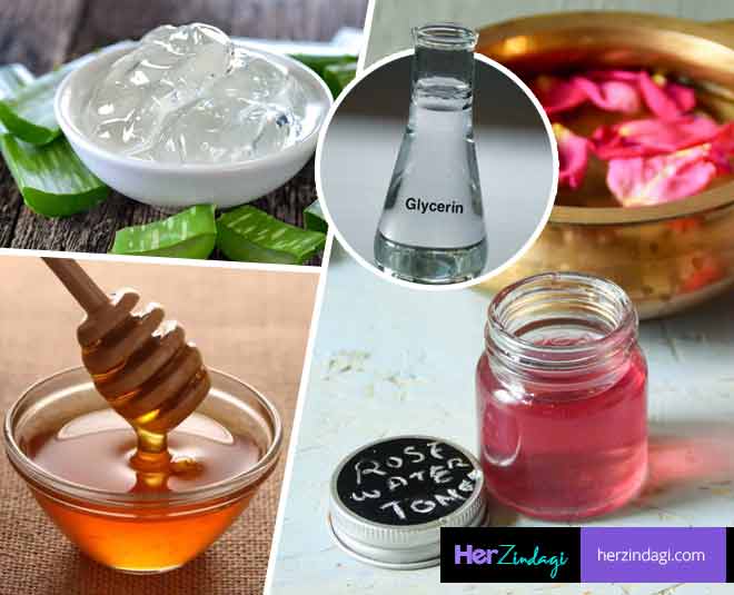 एलोवेरा जेल, शहद, गुलाब जल और ग्लिसरीन to lighten hand and feet inside