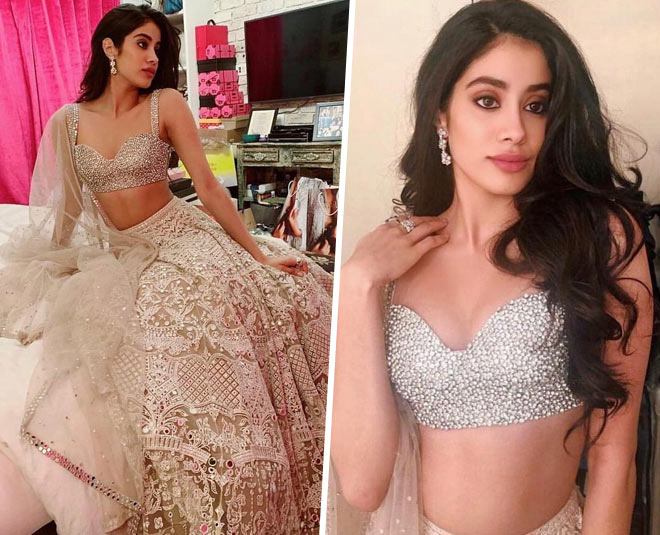 jhanvi kapoor lehenga deep neck blouse
