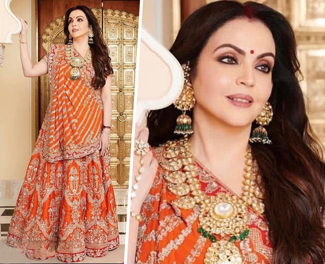 nita ambani orange lehenga manish malhotra isha pre wedding