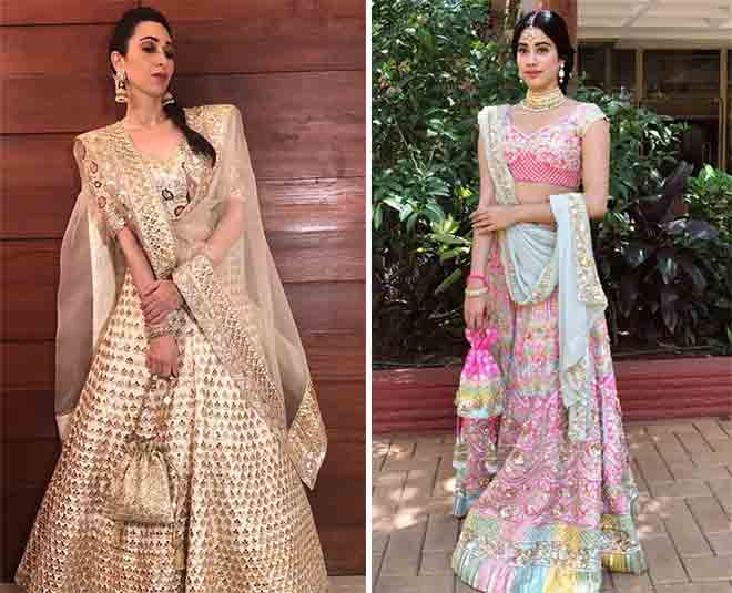 कमर पतली दिखाने के लिए ऐसे करें दुपट्टे को स्टाइल jhanvi kapoor karishma lehenga dupatta style