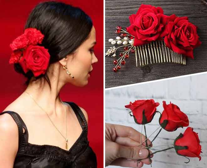 red rose hair accesories bun