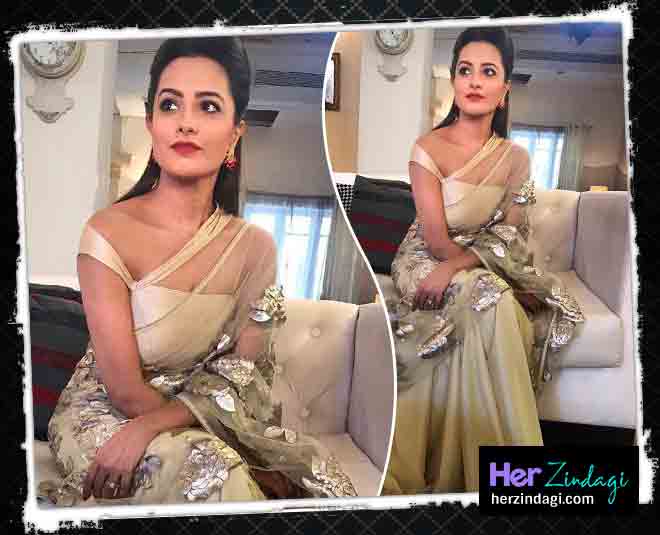 ऑफ शोल्डर ब्लाउज़ साड़ी में अनिता हसनंदानी anita hassanandani off shoulder blouse saree