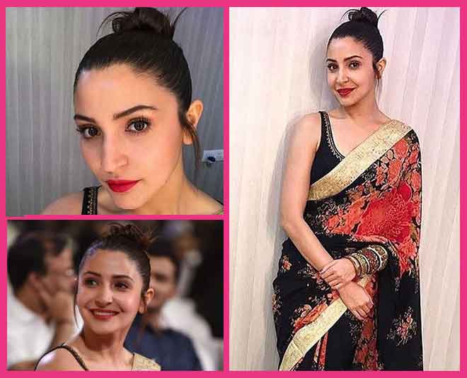 anushka sharma bollywood saree bun hairstyle