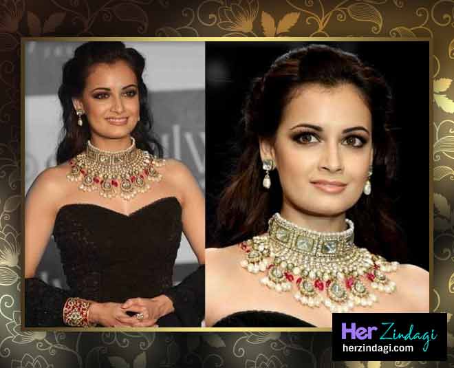 dia mirza neckless black gown