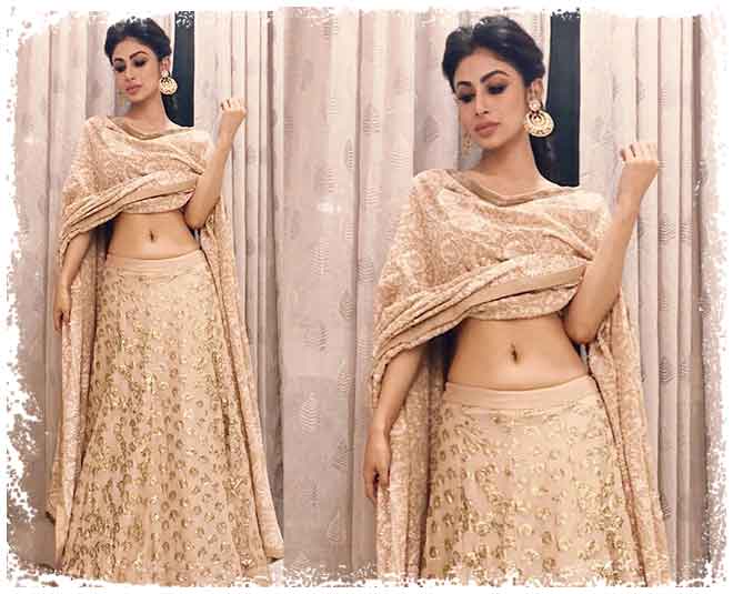 फैशन डिज़ाइनर अंजूल भंडारी के लहंगे में मौनी रॉय mouni roy golden lehenga look eid