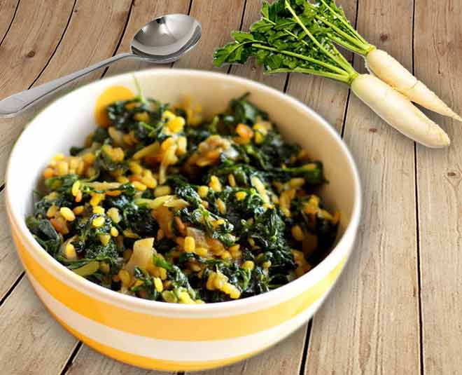 mooli palak sabji inside 